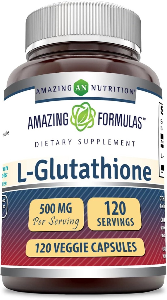 Amazing Formulas L-Glutathione 500 Mg Supplement | Vegetarian Capsules | Non-GMO | Gluten-Free | Made in USA (1 Pack | 120) Count)