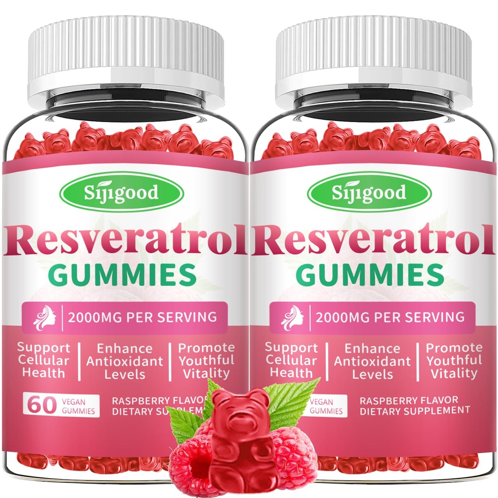 Organic Resveratrol Gummies for Women - Sugar Free Resveratrol-Nutritional-Supplements for Antioxidant Support, Cellular Health, Immunity, Brain & Energy, Raspberry Flavor, 120 Count