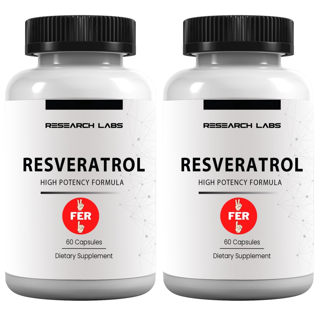 Research Labs 2X Potency Micronized Resveratrol Supplement 2 Fer 1 Ad - 1200mg Per 2 Capsules, 120 Total - Potent Antioxidants Supplement, Trans Resveratrol for Heart Health