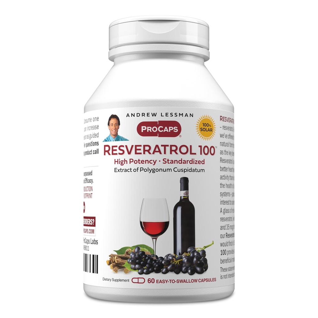 ANDREW LESSMAN Resveratrol-100mg - 60 Capsules - Red Wine's Beneficial, Naturally Occurring Anti-oxidant, Without Alcohol. Additive Free