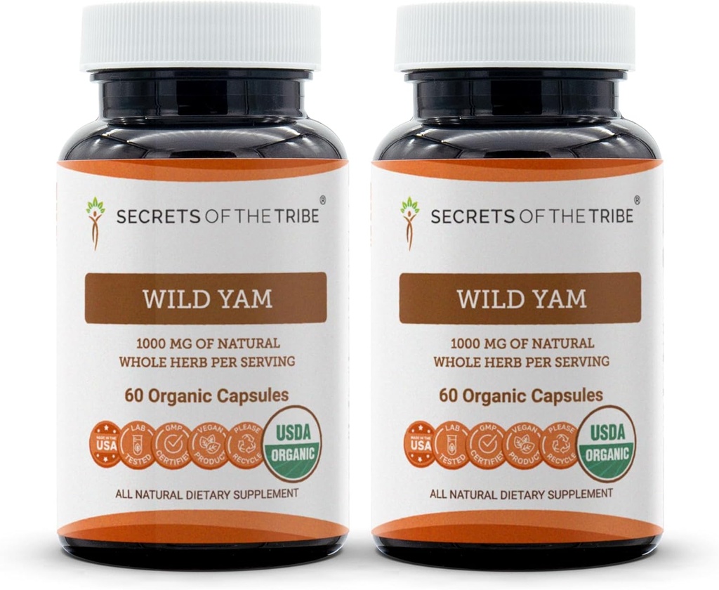 Tribe Wild Yam Capsules 1000 mg Responsibly farmed USDA Organic Wild Yam (Dioscorea Villosa) kuru Kök, Hormon Destek Supplement (2x60 Capsules)