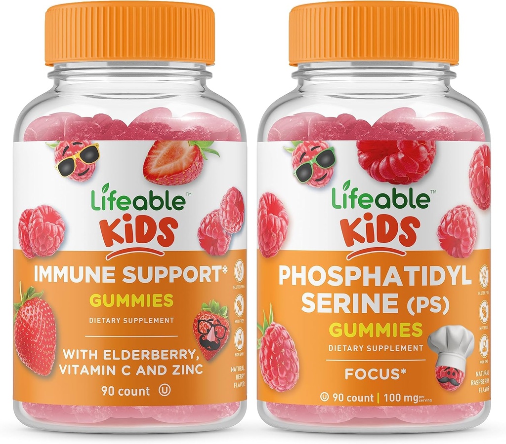 Lifeable Immune Support Kids + Phosphatidylserine (PS) Kids, Gummies Sche - Great Tasting, Vitamin Supplement, Gluten Free, GMO Free, Chewable Gummy