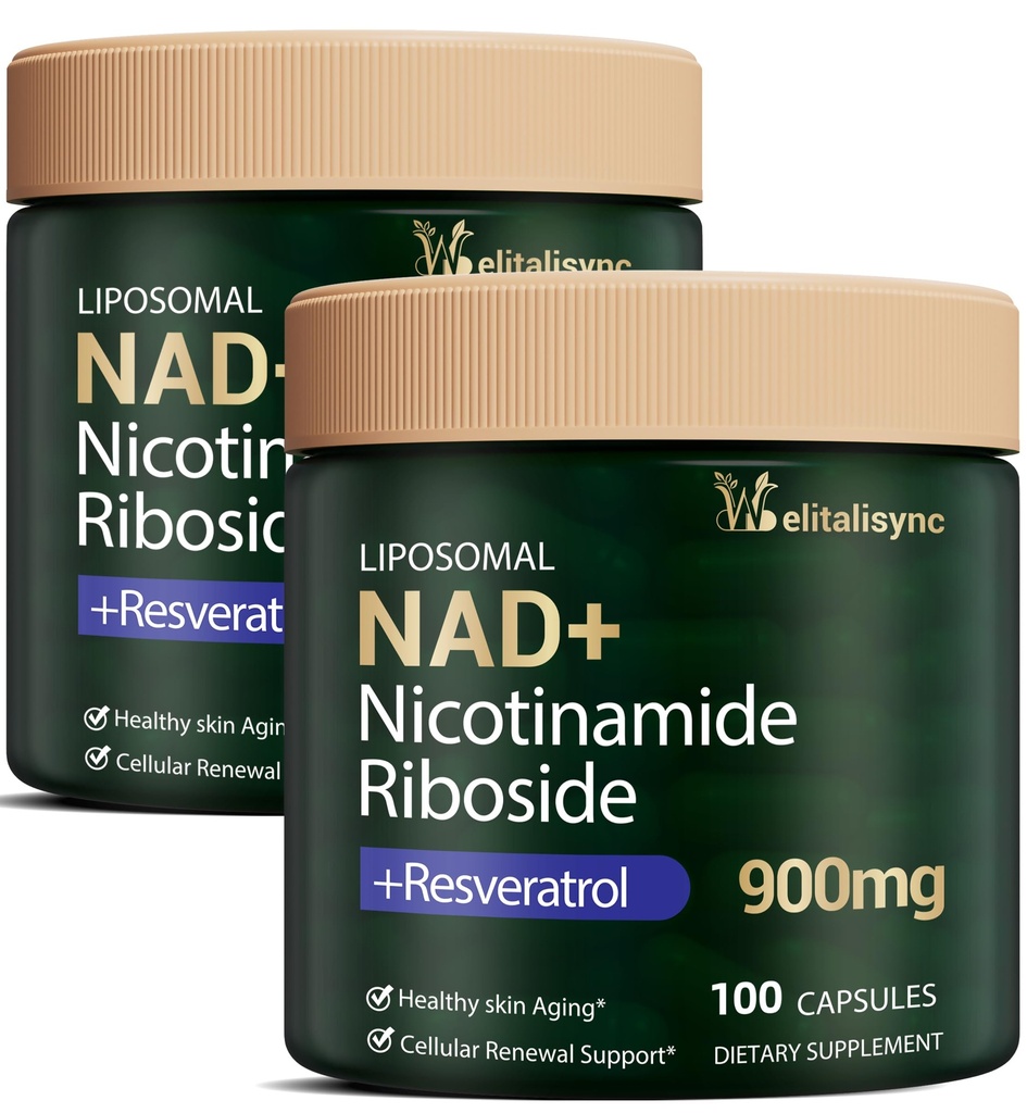 Premium NAD+ Supplement - Nicotinamide Riboside & Resveratrol 900mg – Fast-Absorbing Cellular Renewal Capsules for Energy, Anti-Aging & Brain Health – Vegan, Non-GMO, 200 C