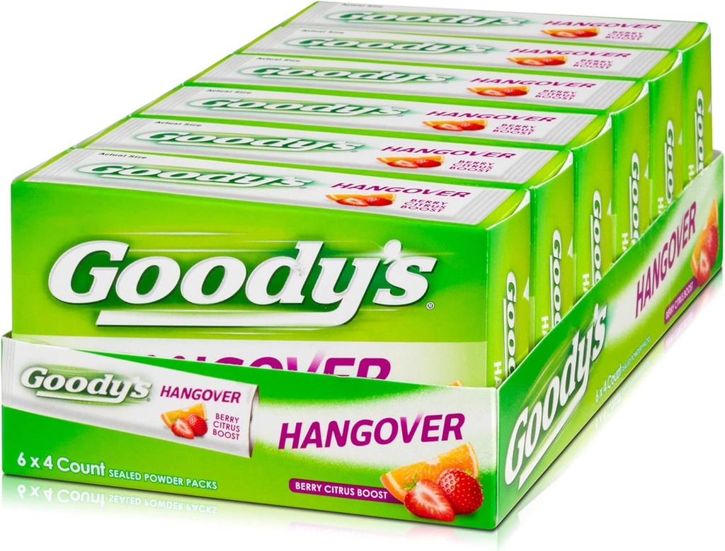 Goody's Hangover Tozs, Fast Pain Relief, Berry Citrus Flavor, 4 Stick Tozs, 6 Pack