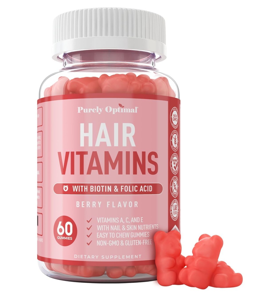 Kadınlar ve Erkekler için Premium Saç Büyüme - Saç Büyüme Vitaminleri w/Biotin & Keratin - Destekler Tıbbi Saç Büyümesi - Tüm Saç Tipleri için Tamam, 60 Capsules (60, Berry)