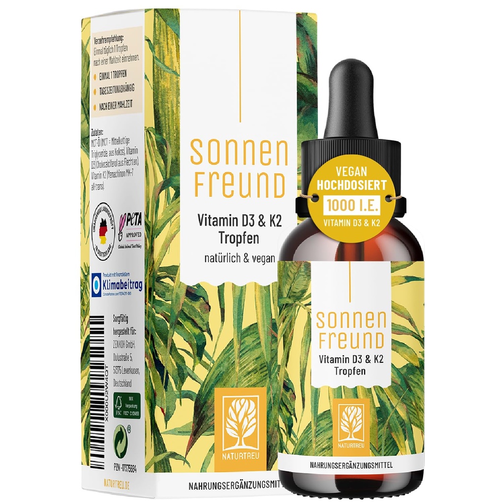 NATURTREU Vegan Vitamin D3 K2 Liquid Drops with MCT Oil for Adults (240 Servings) - Liquid Vitamin D K2 MK7 - All Natural, Non-GMO & Dr Formulated with 3X More Absorption - Third-Party Tested