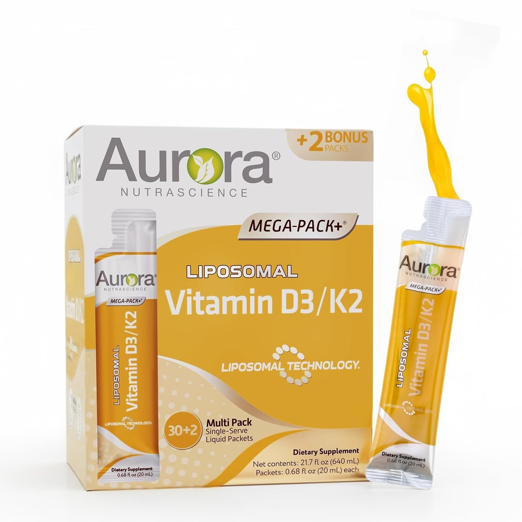 Aurora Nutrascience Liposomal D3 with K2 Mega-Pack - Liquid Vitamin D 3 K 2 Supplement for Adults, Healthy Immune and Bone Support, Vegan, MCT-Enhanced, Superior Absorption - 1 Fl Oz (Pack of 10)