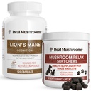 Gerçek Mushrooms Lion's Mane for Humans (120ct) & Mushroom Pet Relax Chews (60 Chews) - Cognition & Relaxation için Grafik - Vegan, Non-GMO, Gluten-Free,j-Free Mushroom Ekstraksiyon Tamamlayıcısı
