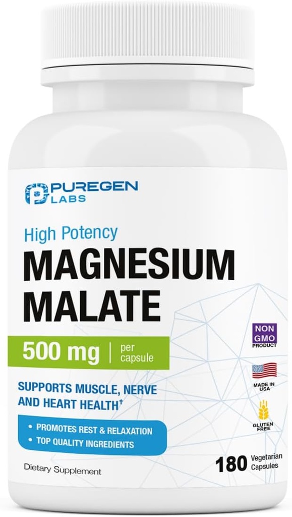 Safgen Laboratuvarları Magnezyum Malate 500 mg | Yüksek Potency Elemental Magnezyum | 180 Veggie Caps, Superior Aborpsiyon, Non-GMO, NO Gluten ve Süt, Destekler Kas, Ortak ve Kalp Sağlığı