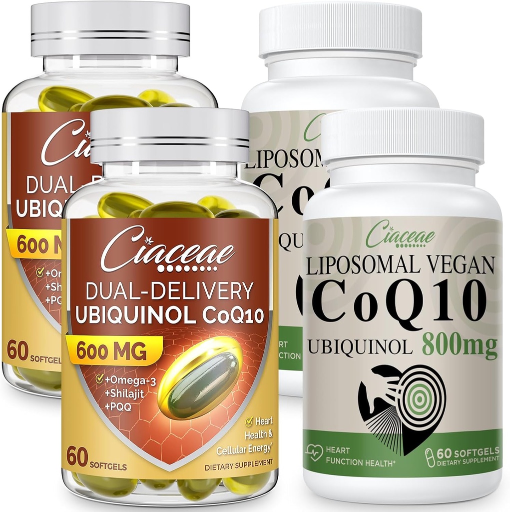 Λιποσωμική CoQ10 800mg 2PCS Δέσμη με Ubiquinol CoQ10 600 MG Softgels με Omega-3 & Shilajit & PQQ 2PCS