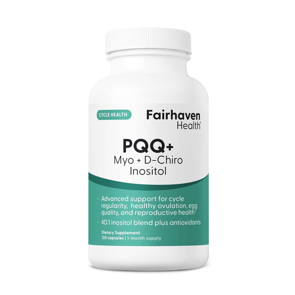 Fairhaven Health PQQ Plus Myo-inositol D-Chiro Inositol Supplement | PQQ Supplement to Support Cycle Regularity, Healthy Ovulation, Egg Quality, Women’s Reproductive Health | Non-GMO | 120 Capsules