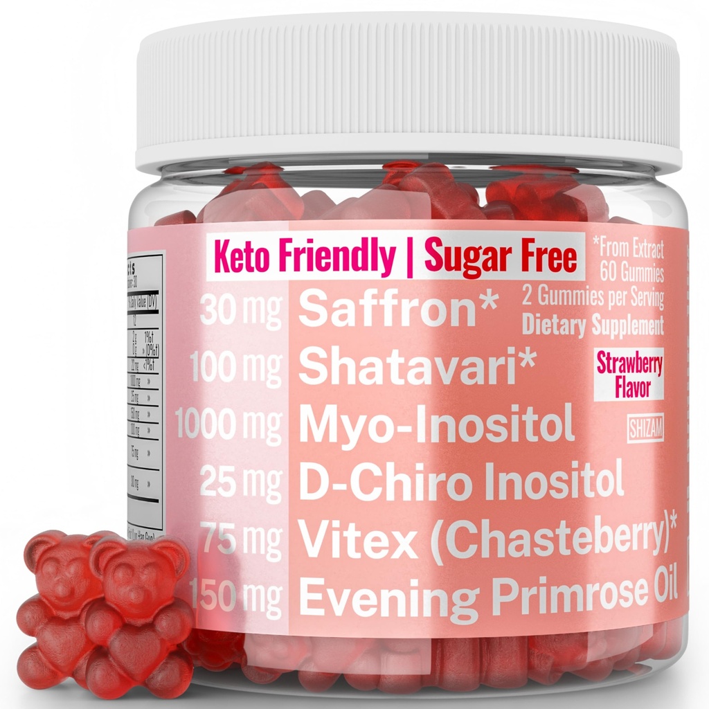 Evening Primrose Oil Vitex Chaste Tree Berry Saffron Threads Extract Shatavari Root Myo-Inositol & D-Chiro Inositol Gummies for Women Capsules Power Supplement Alt Organic Chasteberry Herb Myoinositol