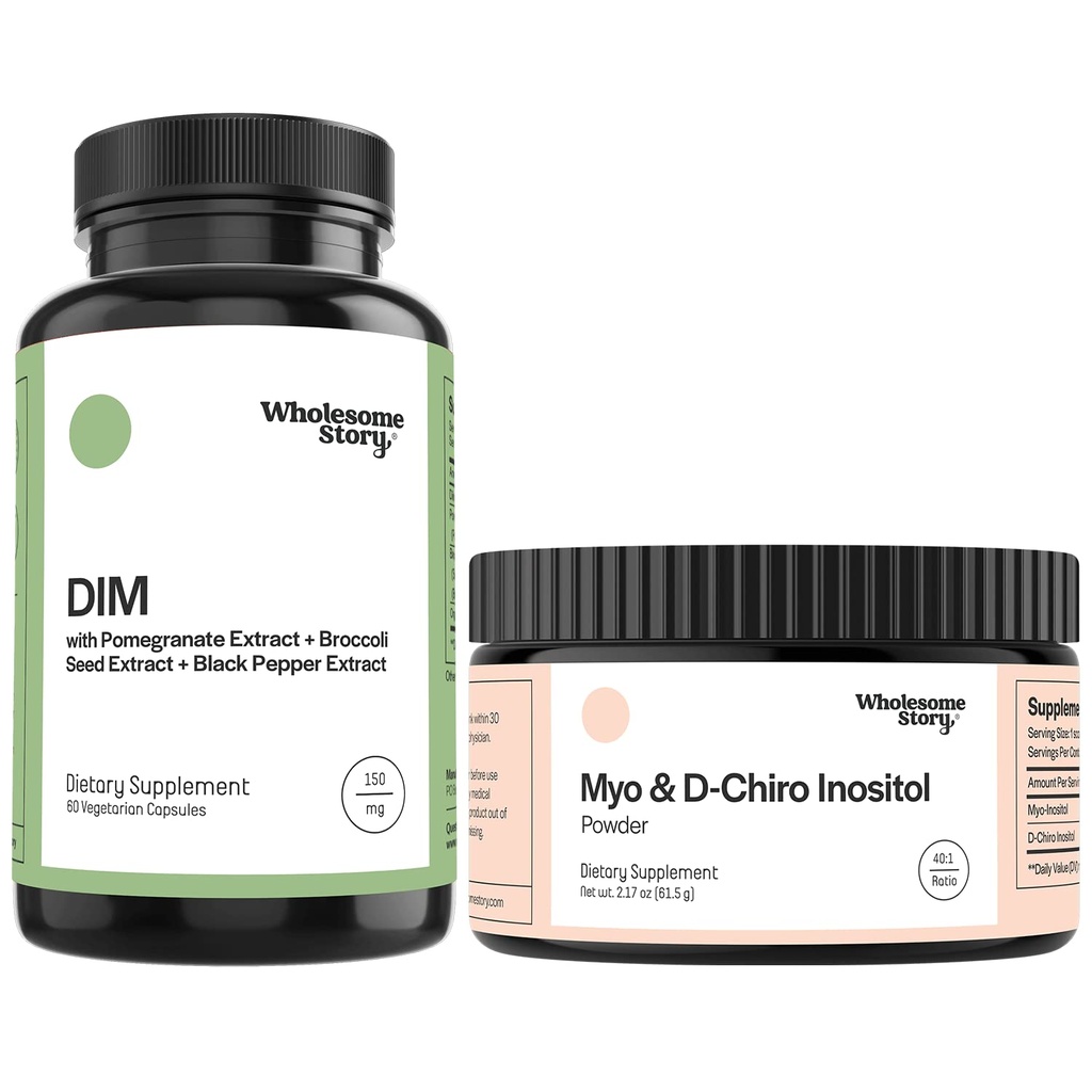 DIM + Myo & D Chiro Inositol | DIM Supplement with Pomegranate + Myo & D-Chiro Inositol Powder Bundle | Hormonal Balance & Healthy Ovarian Function Support | Cell and Tissue Health | 60 & 30 Days