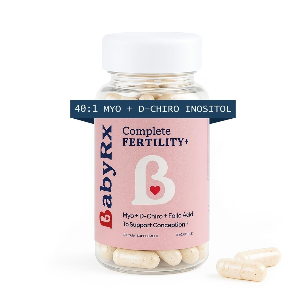 BabyRx Complete Fertility+ for Women | Fertility Supplement with Myo-Inositol 2000mg, D-Chiro Inositol 50mg, Folate, Vitamin D3 & B12 | Ovulation & Hormone Balance Support | 90 Capsules
