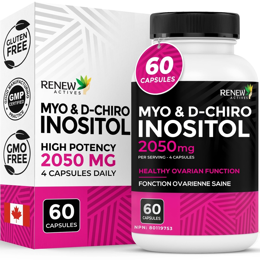 Renew Actives Myo-Inositol & D-Chiro Inositol – Promotes Balanced Ovarian Function, Regulates Menstrual Cycle, Hormonal Harmony, & Metabolic Health for Women's Wellness – 60 Capsules