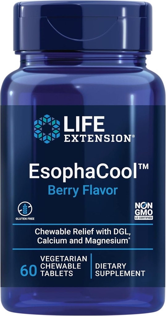 Life Extension EsophaCool - Gut Health Supplements withdis, & Magnezyum & DGL Licorice Root Extract for Health Digestion Stomach Relief & PH Balance - Gluten-Free, Vegetarian - 60 Chewable Tabletler