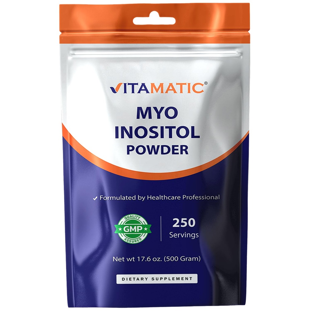 Vitamatic Myo-Inositol Powder 2000 mg per Serving | 500 g (250 Servings) | Pure Powder | No Sugar | No Fillers | Non-GMO | Dietary Supplement