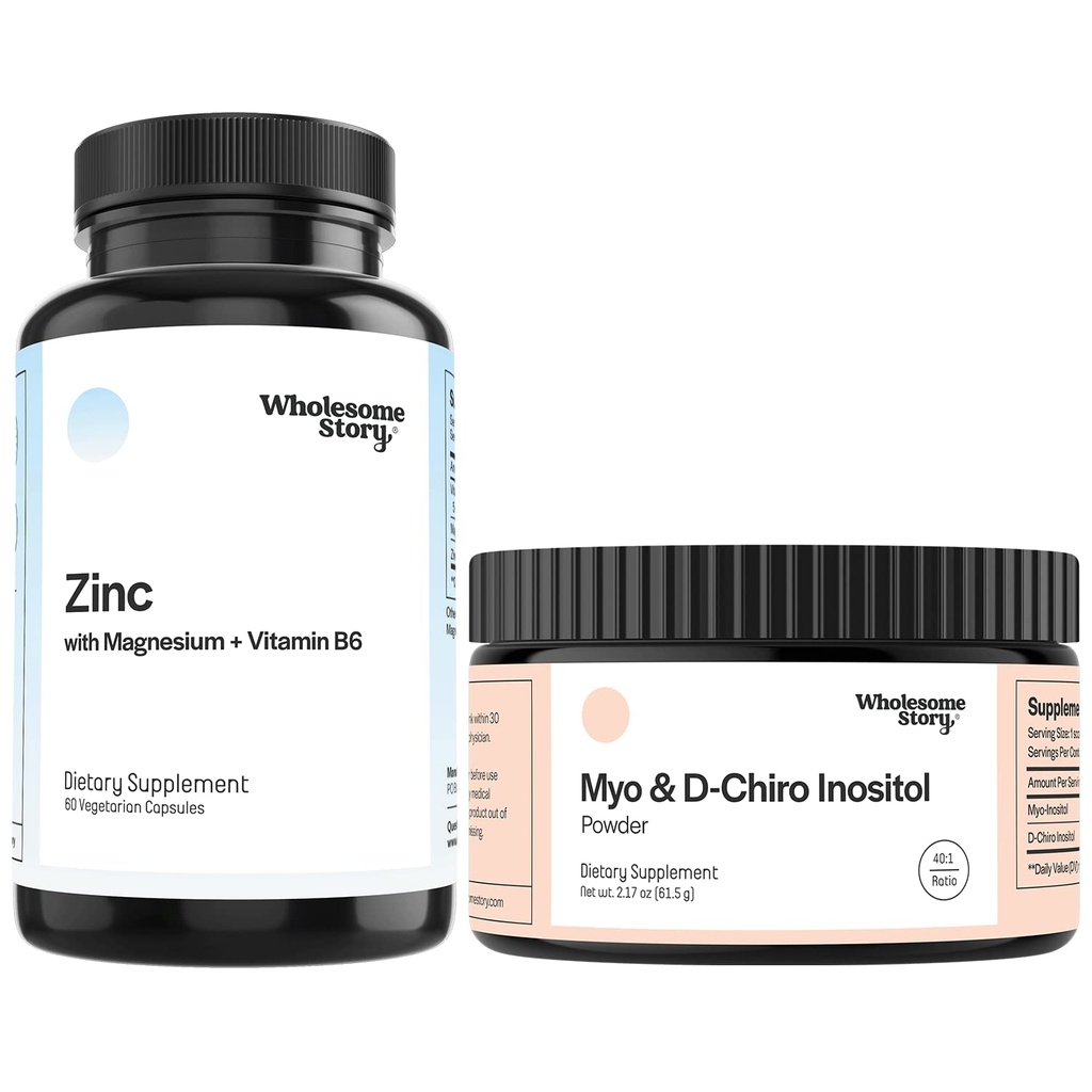 Zinc, Magnesium + Myo & D Chiro Inositol | Zinc, Magnesium Glycinate, Vitamin B6 + Myo & D-Chiro Inositol Powder Bundle | Hormonal Balance, Immune System & Ovarian Function Support | 30 Servings