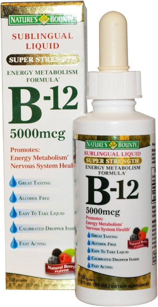 Nature's Bounty B-12 5000 mcg Υπογλώσσια Υγρή Ενέργεια Υγεία, 2 Fl Oz (2 μπουκάλια)