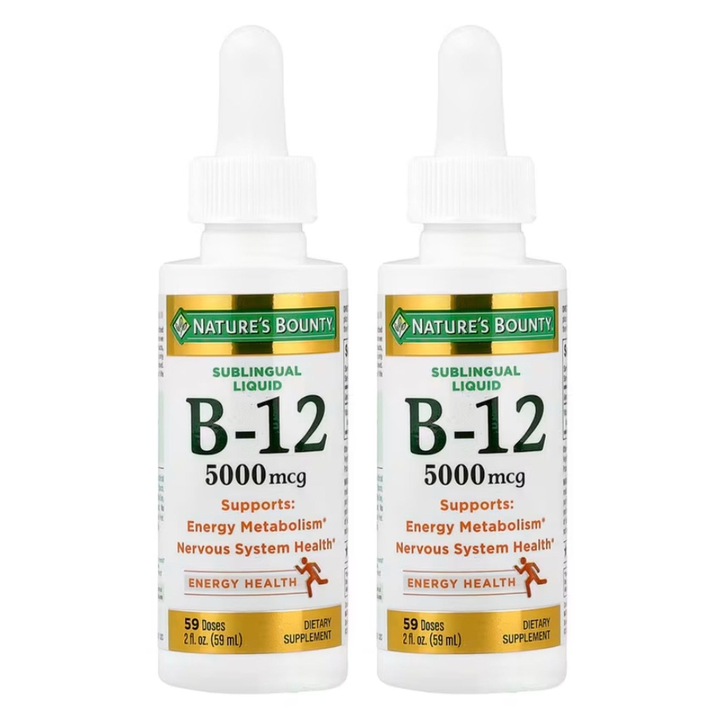 Nature's Bounty B-12 5000 mcg Sublingual Liquid Energy Health, 2 Fl Oz (2 Şişe)