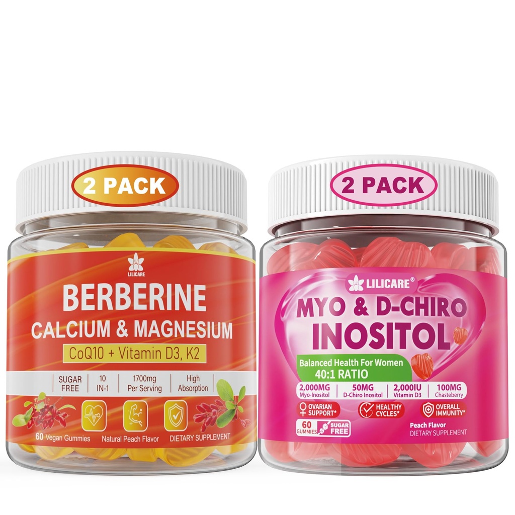 LILICARE Bundle: Berberine Supplement Gummies & Inositol Gummies Ideal 40:1 Ratio Myo & D-Chiro Inositol Supplement