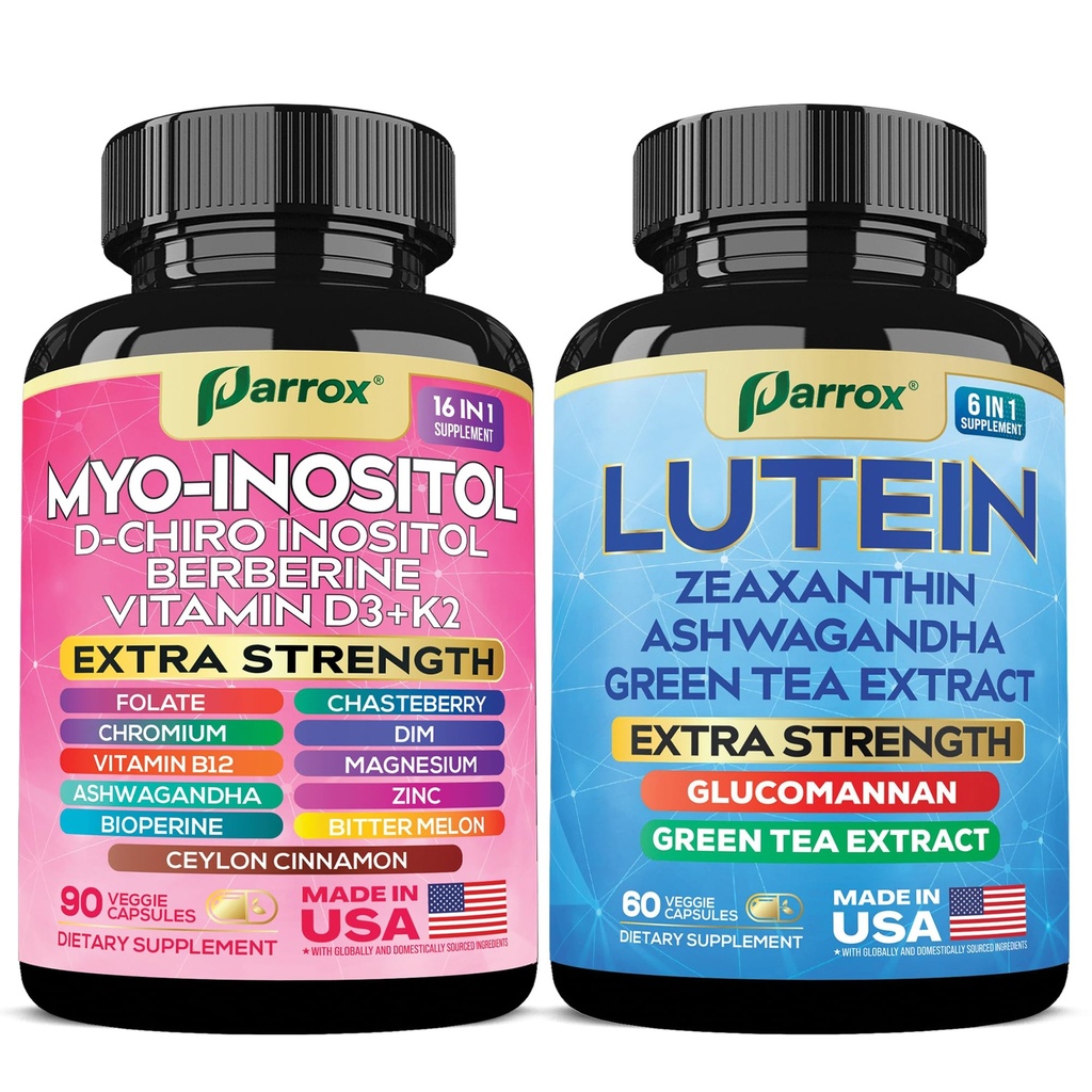 Myo Inositol & Lutein Bundle – 16-in-1 Myo & D-Chiro Inositol Complex with DIM, Berberine & Chasteberry + 6-in-1 Eye & Wellness Support with Lutein, Zeaxanthin & Saffron