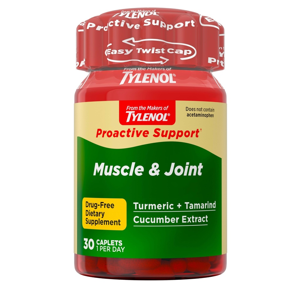 Tylenol Proactive Support* Muscle & Joint Supplement, Drug-Free Daily Turmeric Supplement + Tamarind + Cucumber Extract, Improves Joint Comfort & Flexibility in 5 Days*, 30 ct