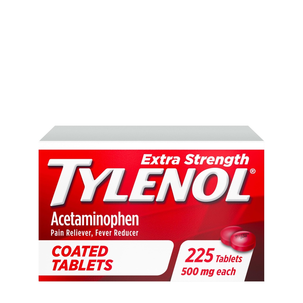 Tylenol Extra Strength Pain Reliever & Fever Reducer, Round Coated Tablets, 500 mg Acetaminophen Pain Relief Pills for Headache, Toothache & Minor Arthritis Pain, 225 ct