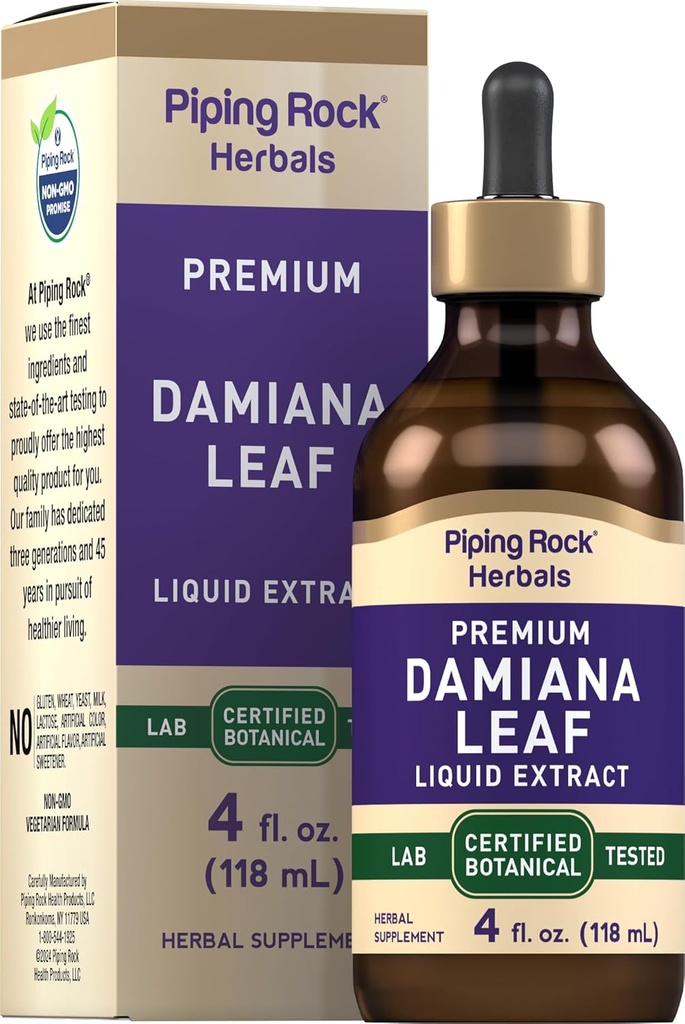Piping Rock Damiana Leaf Herb Tincture | 4 fl oz | Sıvı Ekstraksiyon | Vejetaryen & Alkol Ücretsiz | GMO, Gluten Free Supplement