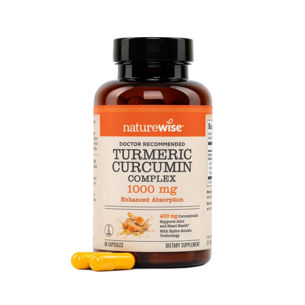 NatureWise Extra Strength Turmeric Curcumin 1000mg with Hydro-Soluble Technology for Ultra Absorption - 400mg Curcuminoids for Immune Support - Vegan, Non-GMO, 60 Capsules[30-Day Supply]