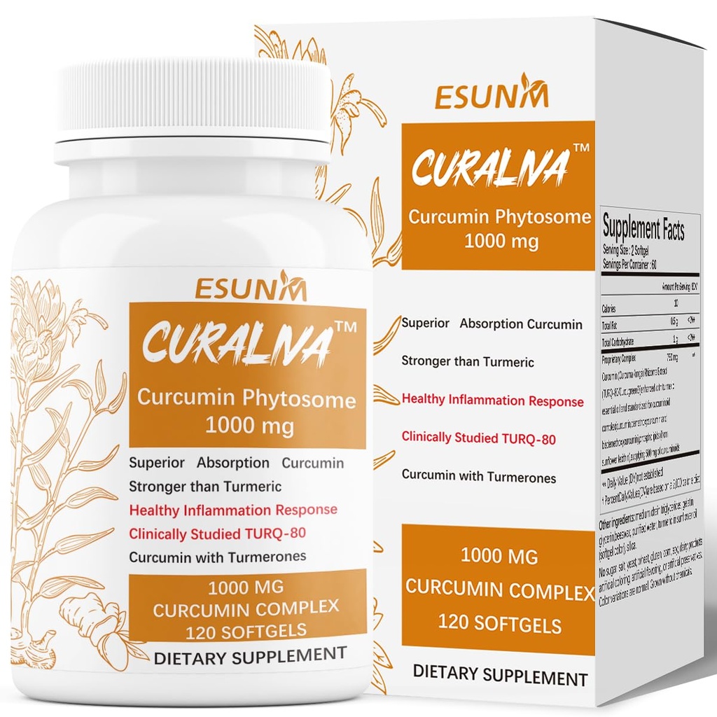 CURALIVA - Curcumin Phytosome 1000 mg - Clinically Studied High Absorption Curcumin Complex - Supports Health in Joints, GI Tract, Liver,Muscles & Immune Health Support - 120 Capsules - 60 Servings