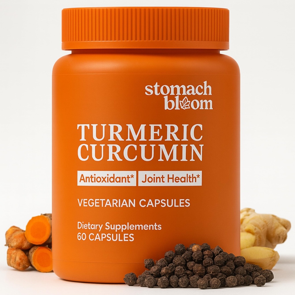 StomachBloom® Turmeric Curcumin with Ginger, Boswellia & Black Pepper | 100% Bioavailable, Patented Micronized Turmeric, Enhanced Absorption | Gut + Joint Support Supplement, 60 Count
