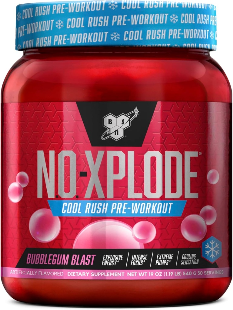BSN N.O.-XPLODE Cool Rush Pre Workout Toz, Kolekine ve Beta-Alanine, New Flavor: Bubblegum Blast, 30 Hizmetler