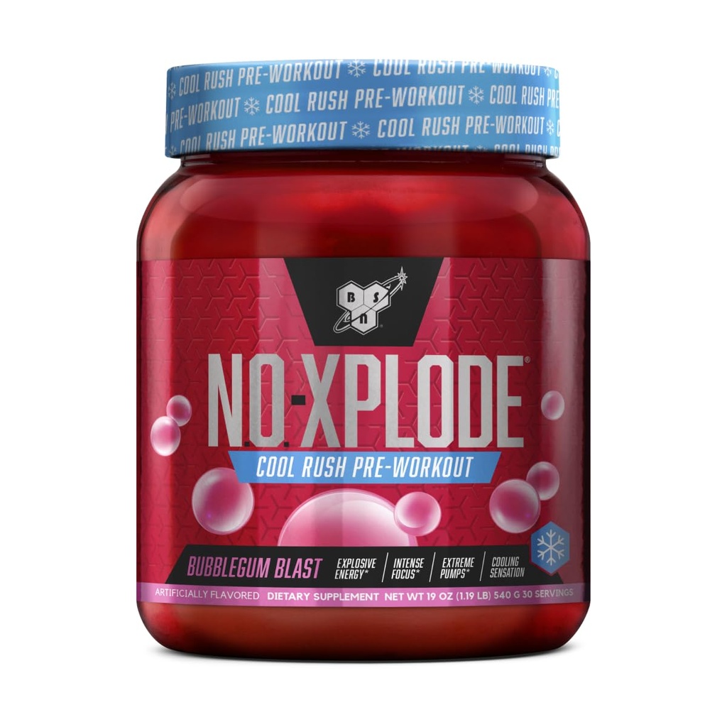BSN N.O.-XPLODE Cool Rush Pre Workout Toz, Kolekine ve Beta-Alanine, New Flavor: Bubblegum Blast, 30 Hizmetler