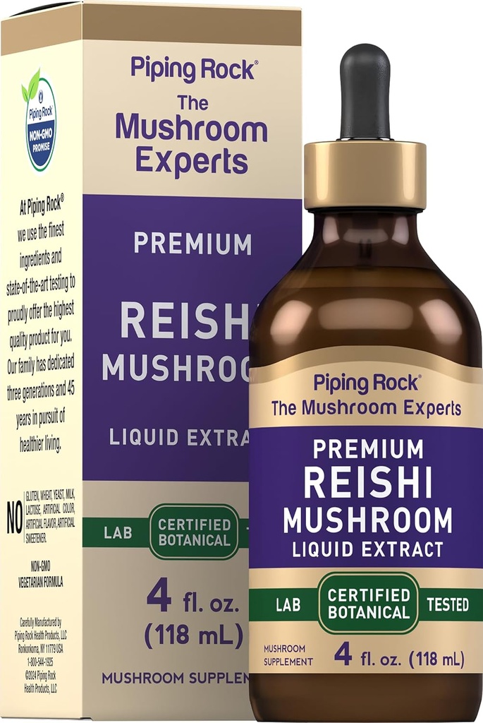 Piping Rock Reishi Mushroom Extract Tincture | 4 fl oz | Vegetarian Liquid Drops | Alkol Free | Non-GMO, Gluten Free Supplement Supplement