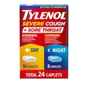 Tylenol Extra Strength Severe Cough + Sore Throat Day & Night Caplets, Combo Pack for Powerful Multi-Symptom Relief for Painful Sore Throat & Cough, Acetaminophen Pain Reliever, 24 ct