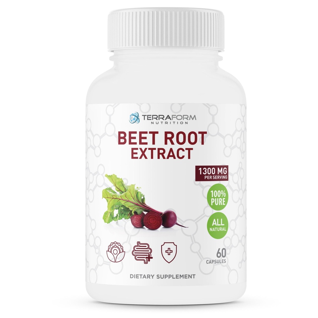 Red Beetroot Extract 1300 mg per Service - Tozlu Arıtroot Supplement - 60 Capsules - 1 Ay - Vegan Dostu - ABD'de Made in USA