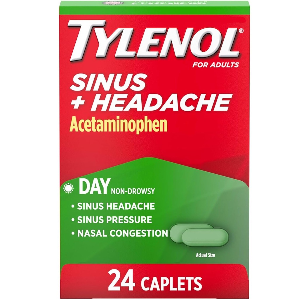 Tylenol Sinus Congestion and Pain Caplets Daytime, 24 Caps (Pack of 4)