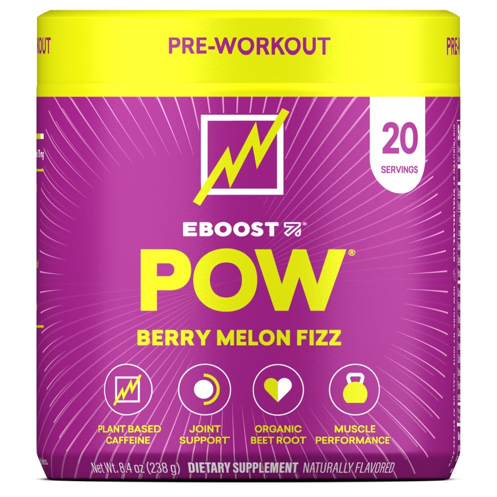 EBOOST POW Natural Pre Workout Toz - 20 Hizmet - Berry Melon Fizz - Performans için Pre Workout Supplement, Ortak Hareketli Destek, Enerji, Focus - Men & Women - Non-GMO, Gluten-Free, No Tinatine