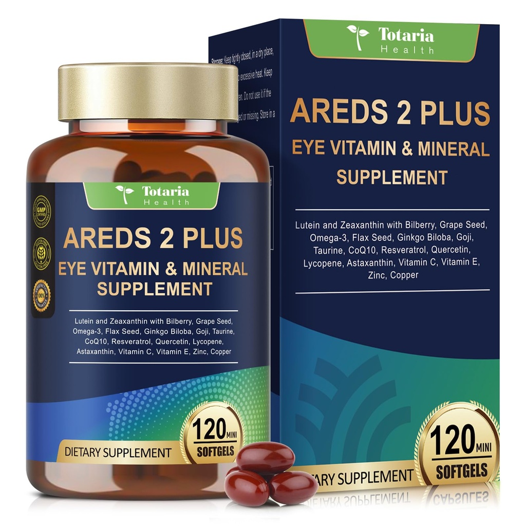 19-in-1 AREDS 2 + Eye Vitamins for Macular Health and Dry Eye, Lutein and Zeaxanthin Supplement with Vitamin C/E, Zinc, Omega-3, Support Eye Strain, Pressure, Night Vision & Hydration - 120 Softgels
