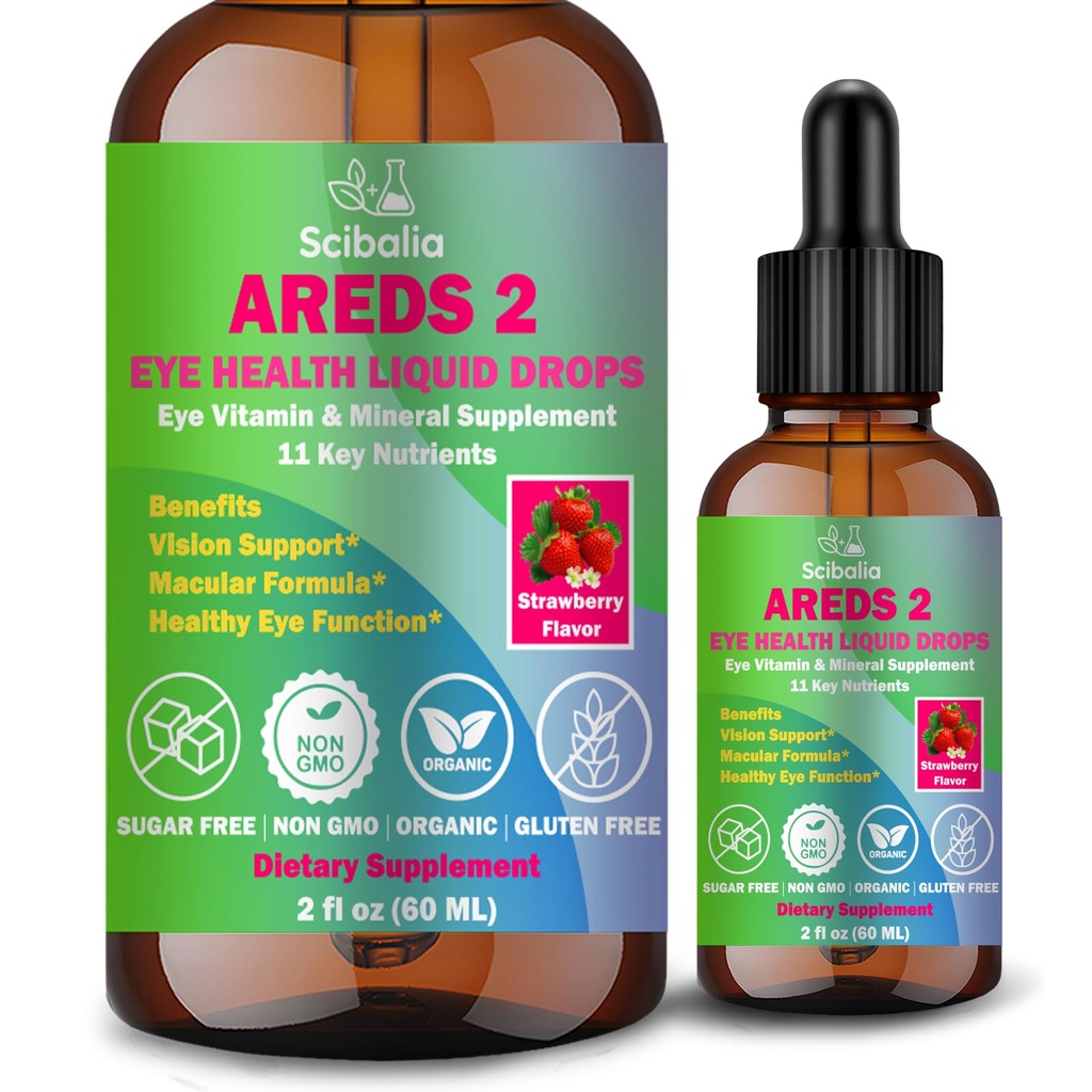 AREDS 2 Formula Liquid Drops, Advance 11-in-1 Eye Vitamins Lutein and Zeaxanthin Supplements w. Bilberry Eyebright Omega-3 for Vision Retina Macular Health, Areds Plus Multivitamin for Adult & Senior