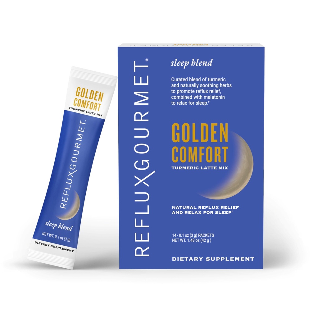 REFLUX GOURMET Golden Comfort Sleep Blend – Turmeric Latte with with Melatonin, Gamma-Amino Butyric Acid (GABA), L-Theanine & Black Pepper Extract – 14 ct