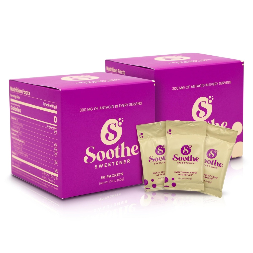 Sweet Relief Soothe Natural Antacids for Acid Reflux - Calcium Carbonate Heartburn Relief, Zero Calorie Sweetener, Beverage Enhancer (100 Count)