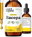 Wild & Organic Bacopa Tincture - Destekler Calm, Focus, Clarity - Bacopa Monnieri Supplement Liquid - Brahmi Extract - Vegan, Sugar-Free - 2Month Supply - 2 fl oz