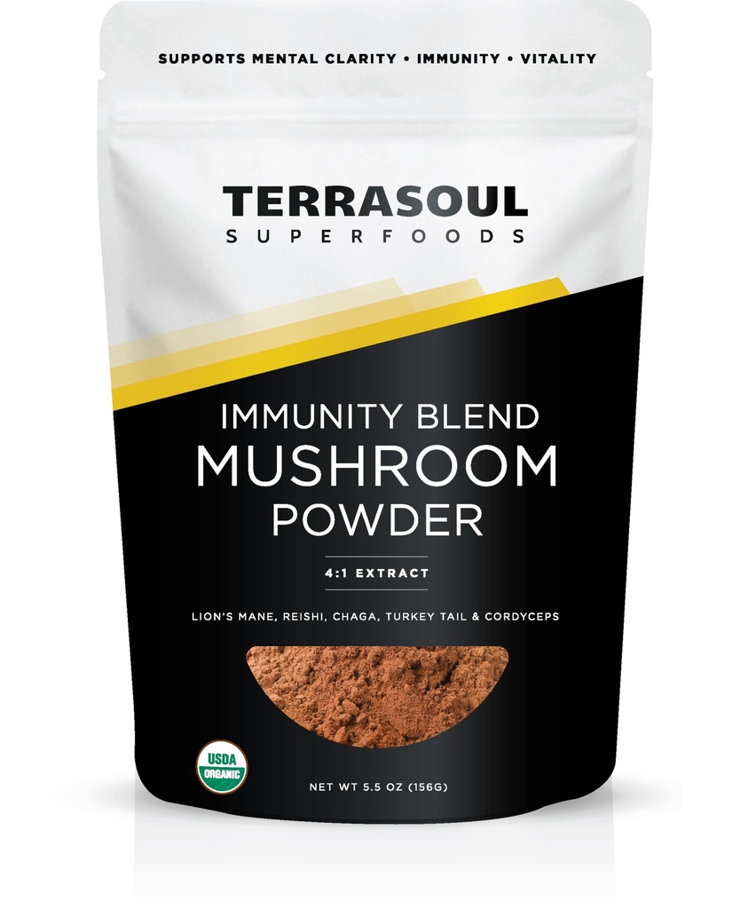 Terrasoul Superfoods Organic Five Mushroom Blend | Adaptogenic | USDA Organic, Vegan, Non-GMO, Gluten-Free | Reishi, Chaga, Lion’s Mane, Cordyceps, Turkey Tail