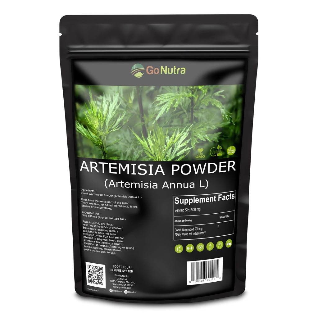 Go Nutra Sweet Wormwood (Artemisia Annua) Powder | Natural Artemisinin | Supports Digestive Health, Energy & Antioxidants | Qing Hao Herbal Tea & Smoothie | Non-GMO, Additive-Free | 8 Ounce