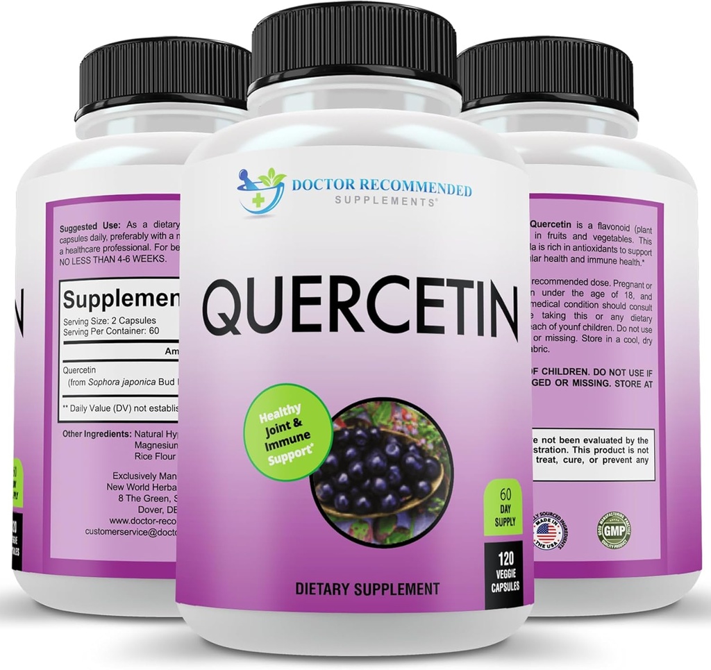 DOCTOR RECOMMENDED SUPPLEMENTS Quercetin 1000 mg Per Service - 120 Veggie Capsules, Vitamin Supplement, 60 Day Supply, (Vegan ve Non-GMO)