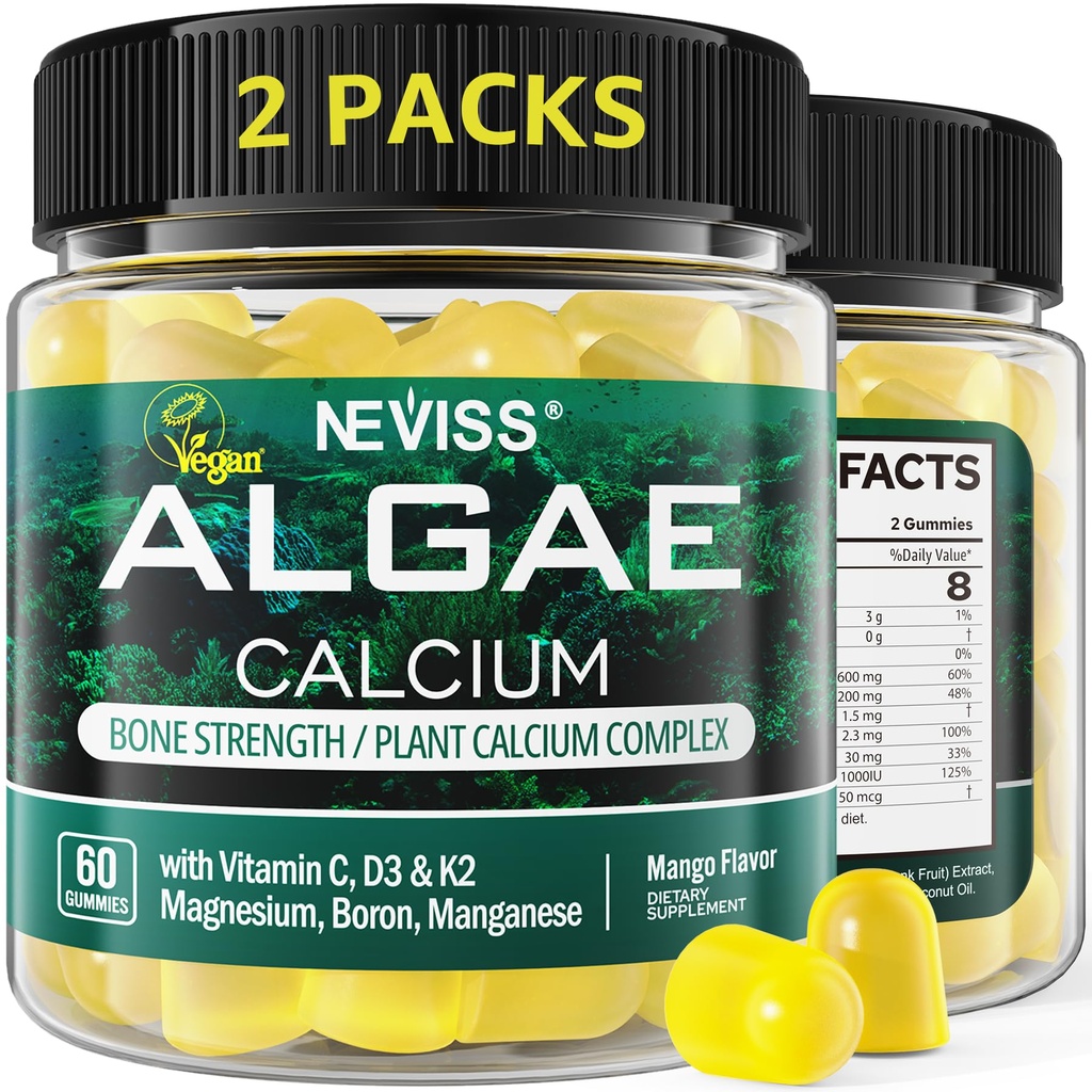 (2 Pack) Kadınlar için lobi Gummies, Sürdürülebilir Algae (3. Parti Test Edilmiş) D3 K2, C, çinko, Boron, Bone Strength için Manganese, Vegan
