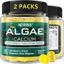 (2 Pack) Gummies ασβεστίου για τις γυναίκες, συμπλήρωμα ασβεστίου χωρίς ζάχαρη από βιώσιμα φύκη (3rd Party tested) με βιταμίνη D3 K2, C, ψευδάργυρο, βόριο, Μαγγάνιο για την αντοχή των οστών, Απορρόφηση ασβεστίου, Vegan