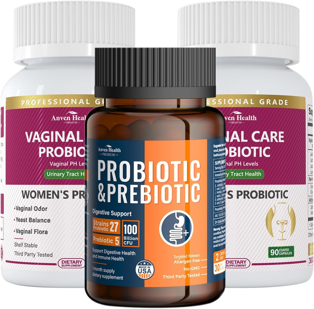 Women’s Vaginal Probiotics + 100 Billion Probiotics with Organic Prebiotics for Gut Digestive & Immune Health Bundle – Total Wellness, Inside and Out!